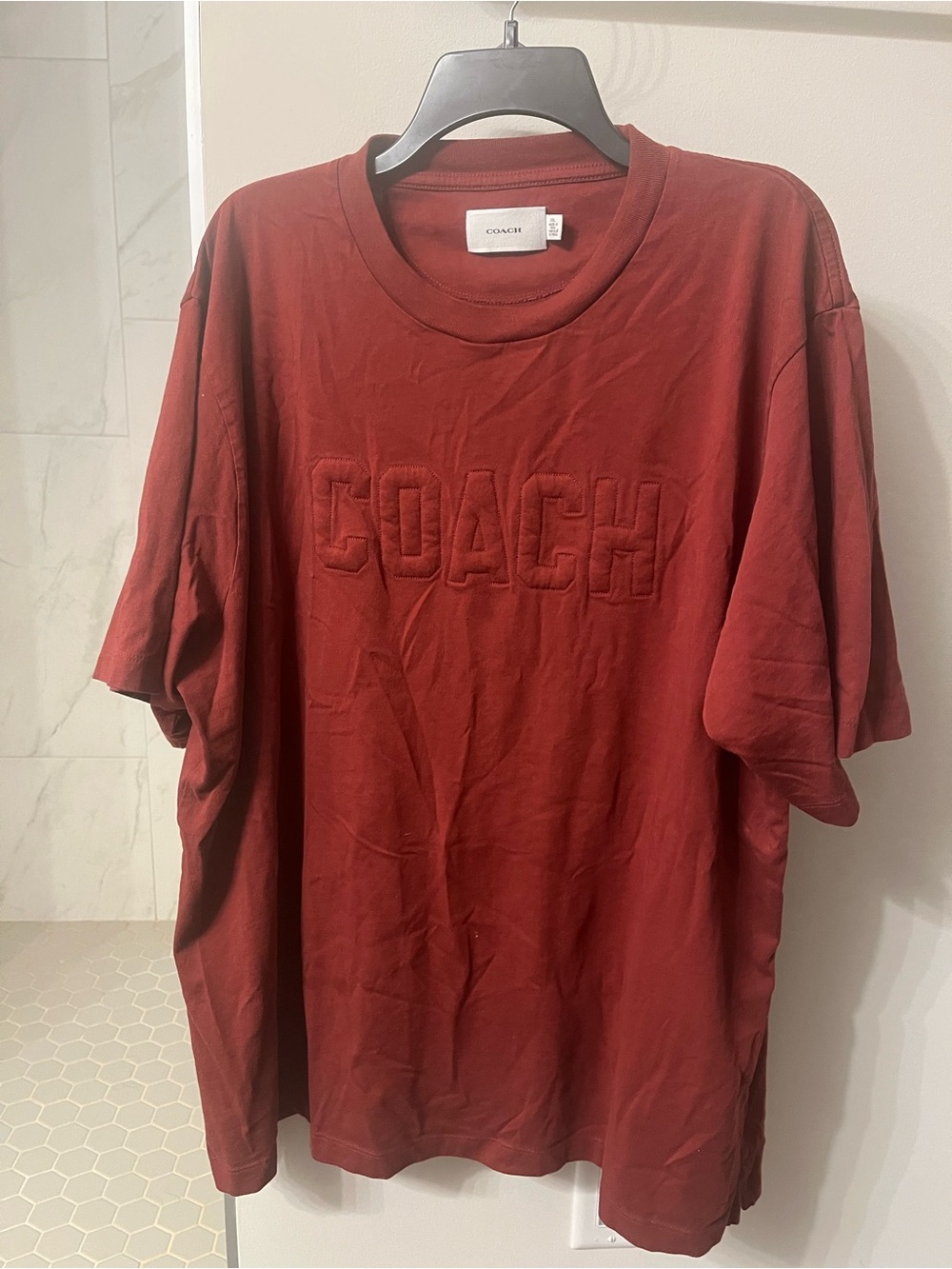 Coach Men's Embroidered Logo Short Sleeve T-Shirt — Brick Red Size XXL